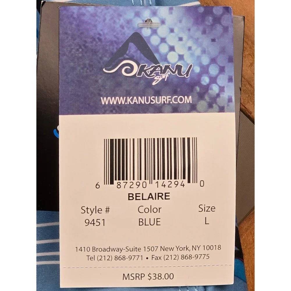 Kanu Surf Belaire Board Shorts Mens Large Blue Palm Sunset Striped -New